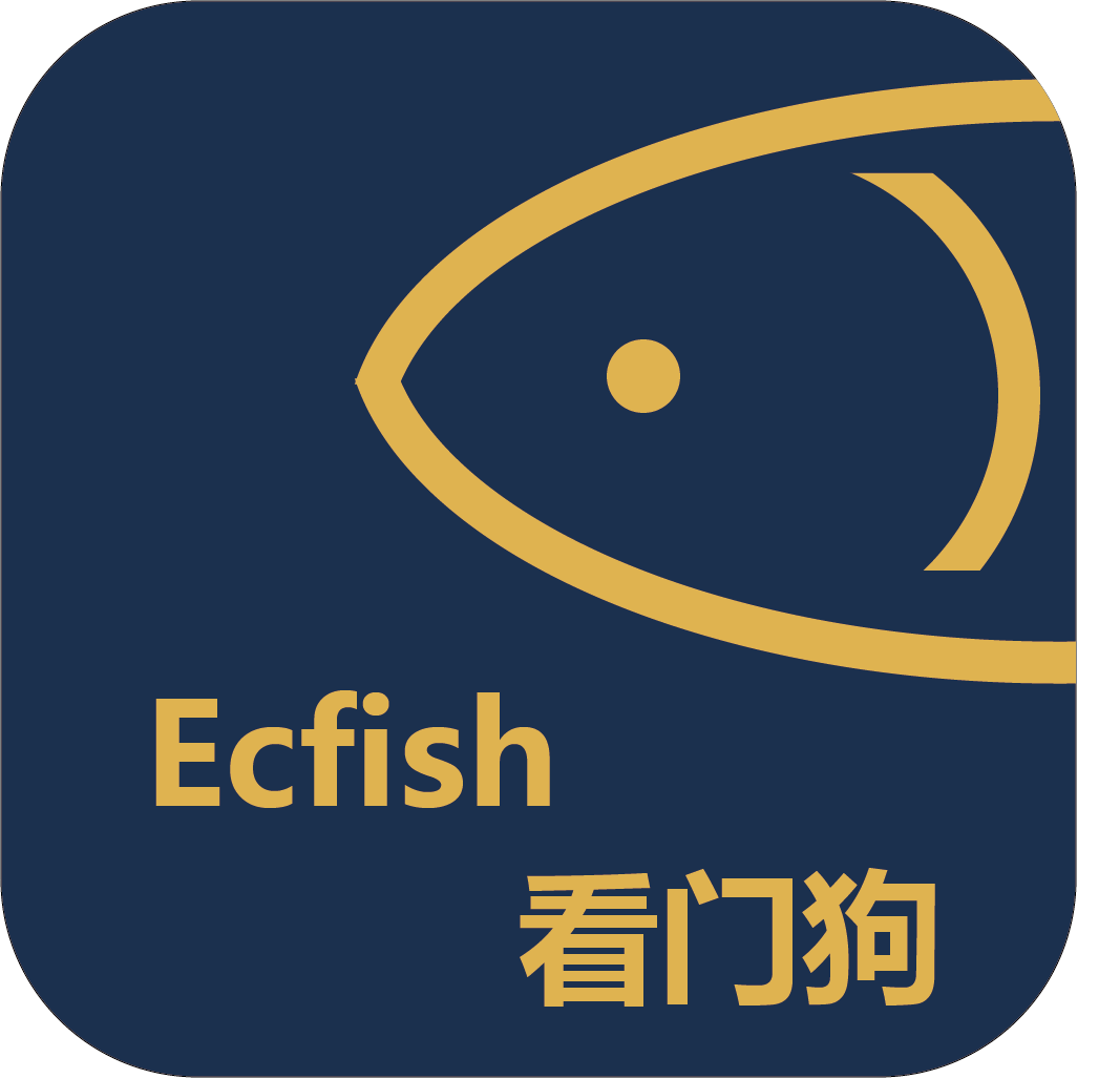 Ecfish 看门狗 logo:深蓝底色与金色眼睛图形,带 Ecfish 看门狗字样
